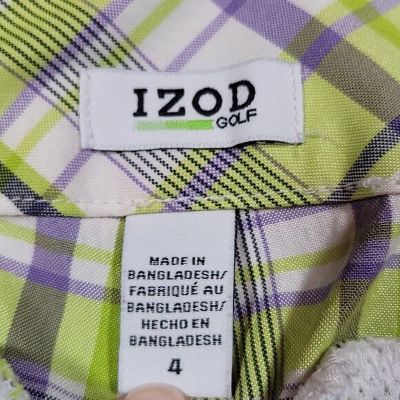 ☔️🔹️Izod Golf Lime Green & Purple Plaid Bermuda Shorts Size 4 - Picture 9 of 9
